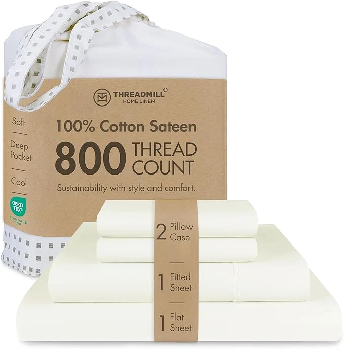 Verified Threadmill Luxury 800 Thread Count Full Size Cotton Sheets – Ivory Sateen Weave Bed-Sheets Better Than Egyptian Cotton 4 Pc Solid Bed Set Fits 16 quot Deep Pocket Versatile