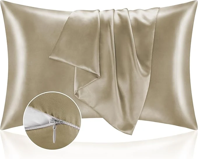 Elite BEDELITE Satin Pillowcase with Zipper Taupe Pillow Cases Queen Size Set of 2 Super Soft and Cooling Similar to Silk Pillow Cases Gift for Women Men 20×30 Inches Contemporary