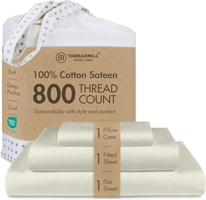 Modern Threadmill Sheets for Twin Mattress 800 Thread Count Twin Bed Sheets Set with 15 Deep Pocket Sateen Weave Better Than Egyptian Cotton 3-Piece Bedding Set with Cooling Effect Taupe Easy-to-Use