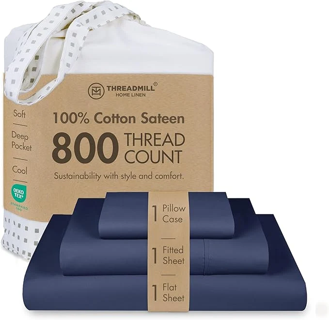 Flexible Threadmill Luxury 800 Thread Count Twin Cotton Sheets – Folkstone Blue Sateen Weave Bed-Sheets Better Than Egyptian Cotton 3 Pc Solid Soft Bedding Set Fits 15 quot Deep Pocket Comfortable