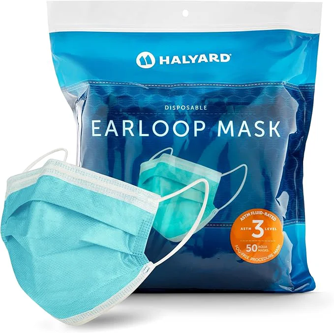 World-Class HALYARD FLUIDSHIELD level 3 Disposable Procedure Mask w SO SOFT Lining Earloops Flexible
