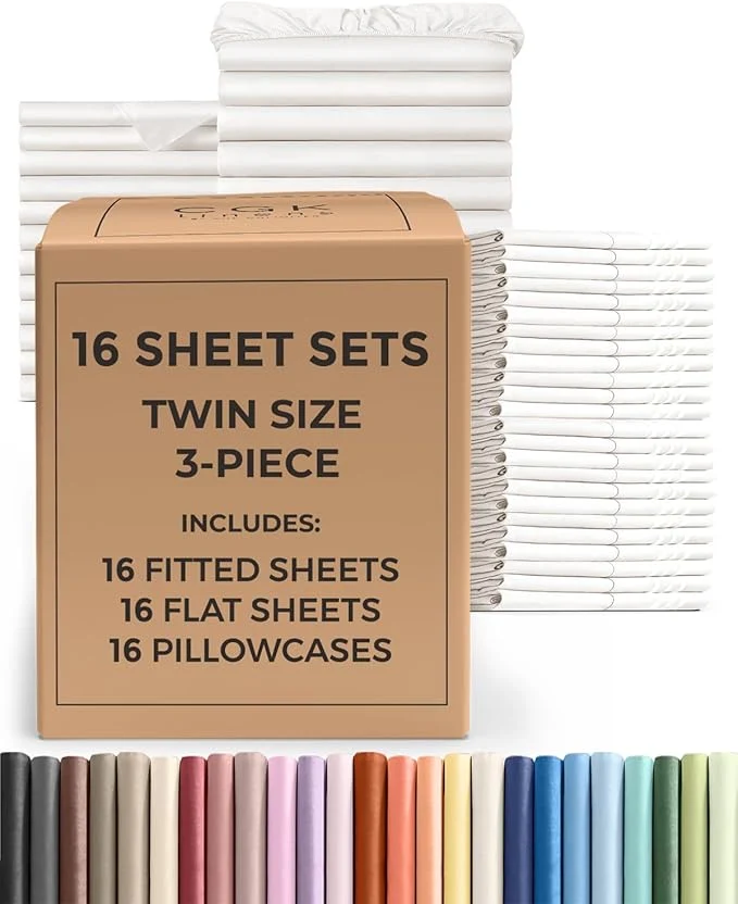 First-Class Bulk Case Pack of 16 Sheet Sets – 16 Complete Twin Size Sheet Sets with Deep Pockets – Whole Bulk Bedding for Hotels Spas amp Airbnbs – Breathable Cooling amp Wrinkle – Twin Antique White Refined