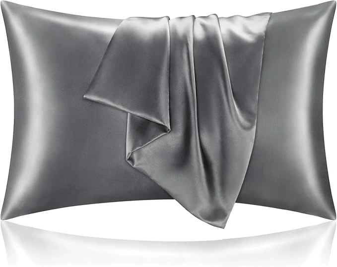 Smooth BEDELITE Satin Pillowcase with Zipper 2 Pack Dark Grey Pillow Cases Standard Size Super Soft and Cooling Similar to Silk Pillow Cases Gift for Women Men 20×26 Inches Expertly Made