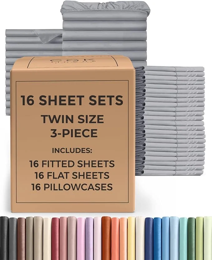 First-Class Bulk Case Pack of 16 Sheet Sets – 16 Complete Twin Size Sheet Sets with Deep Pockets – Whole Bulk Bedding for Hotels Spas amp Airbnbs – Breathable Cooling and Wrinkle – Twin Steel Blue Crafted