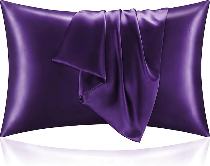 Verified BEDELITE Satin Pillowcase for Hair and Skin Super Soft and Cooling Similar to Silk Pillow Cases 2 Pack with Envelope Closure Gift for Women Men 20 quot x36 quot King Size Plum Purple Fashionable