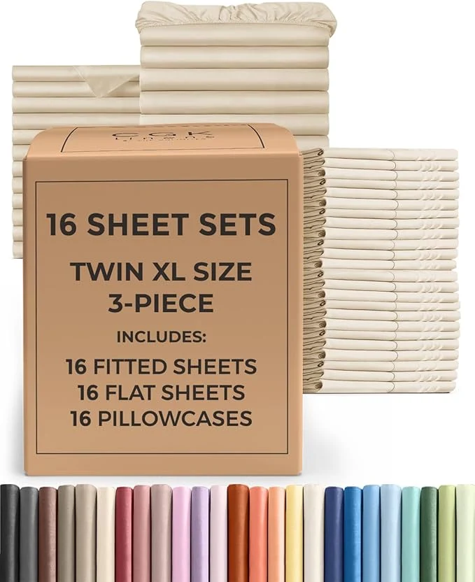 Efficient Bulk Case Pack of 16 Sheet Sets – 16 Complete Twin XL Size Sheet Sets with Deep Pockets – Whole Bulk Bedding for Hotels Spas amp Airbnbs – Breathable Cooling amp Wrinkle – Twin XL Wheat High-Grade