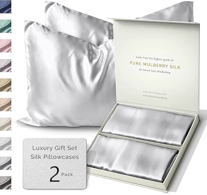 Expertly Made Colorado Home Co Mulberry Silk Pillowcase Set of 2 King Size Silver Grey 22 Momme 6A Silk Zipper Closure Smooth