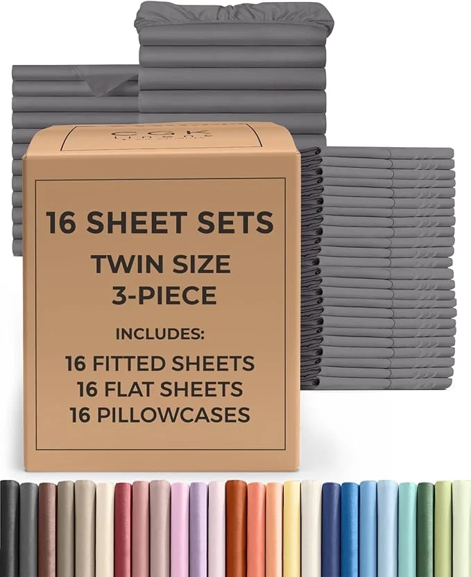 Elite Bulk Case Pack of 16 Sheet Sets – 16 Complete Twin Size Sheet Sets w Deep Pockets – Whole Bulk Bedding for Hotels Spas amp Airbnbs – Breathable Cooling Soft amp Wrinkle – Twin Dark Grey Unique