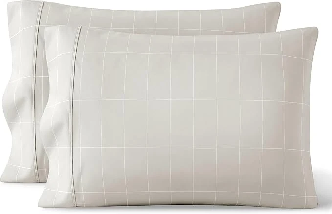Sophisticated Bare Home Microfiber Pillow Cases – King Size Set of 2 – Cooling Pillowcases – Double Brushed – Pillowcases 2 Pack – Easy Care King Grid – Stone White Fashionable
