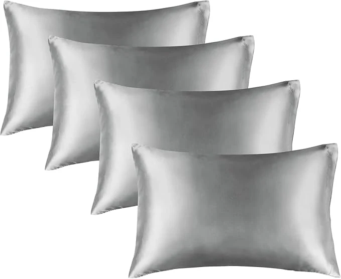 Lightweight BEDELITE Satin Pillowcase for Hair and Skin Super Soft Similar to Silk Pillow Cases 4 Pack with Envelope Closure Cooling Pillowcases for Women Men 20 quot x36 quot King Size Grey Top-Quality