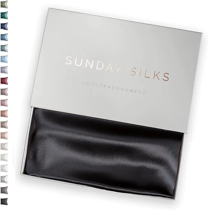 Fine Crafted SUNDAYSILKS™ Premium Silk Pillow Cases Mulberry Silk Pillowcase with Zipper All Sides 22 Momme Grade 6A Silk Standard Queen King Size Midnight Black Superior