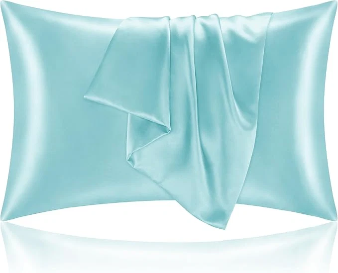 Top-Quality BEDELITE Satin Pillowcase for Hair and Skin Super Soft and Cooling Similar to Silk Pillow Cases 2 Pack with Envelope Closure Gift for Women Men 20 quot x26 quot Standard Size Blue Natural