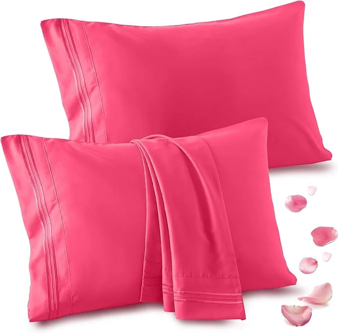 Dependable Vonty 2 Pack Standard Pillow Cases – 20×26 Inch 1800 Thread Count Microfiber Pillowcases Standard Size Hot Pink Pillow Cases Luxury amp Soft Embroidered Bed Pillow Covers with Envelope Closure Fashionable