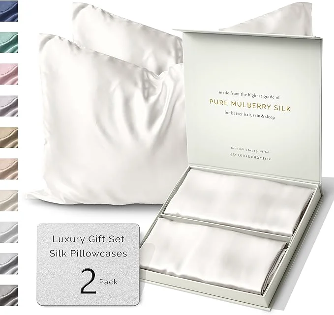 Casual SUNDAYSILKS™ Silk Pillow Cases 2 PACK 22 Momme Mulberry Silk Pillowcase Set of 2 Standard Queen King Size All Sides Pure Silk Slip Pillowcases Bliss for Couples with Zipper 6A Off White Powerful