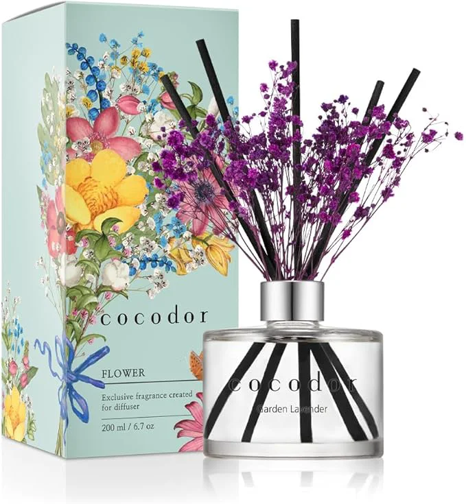 Long-Lasting COCODOR Flower Reed Diffuser Set 6.7oz Garden Lavender Scent Diffuser Recyclable