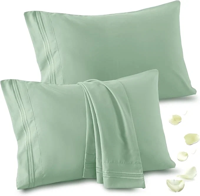 Elite Vonty 2 Pack King Pillow Cases – 20×40 Inch 1800 Thread Count Microfiber Pillowcases King Size Sage Green Pillow Cases Luxury amp Soft Embroidered Bed Pillow Covers with Envelope Closure Professional