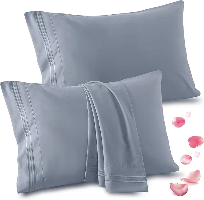 Excellent Vonty 2 Pack Standard Pillow Cases – 20×26 Inch 1800 Thread Count Microfiber Pillowcases Standard Size Grey Pillow Cases Luxury amp Soft Embroidered Bed Pillow Covers with Envelope Closure First-Class