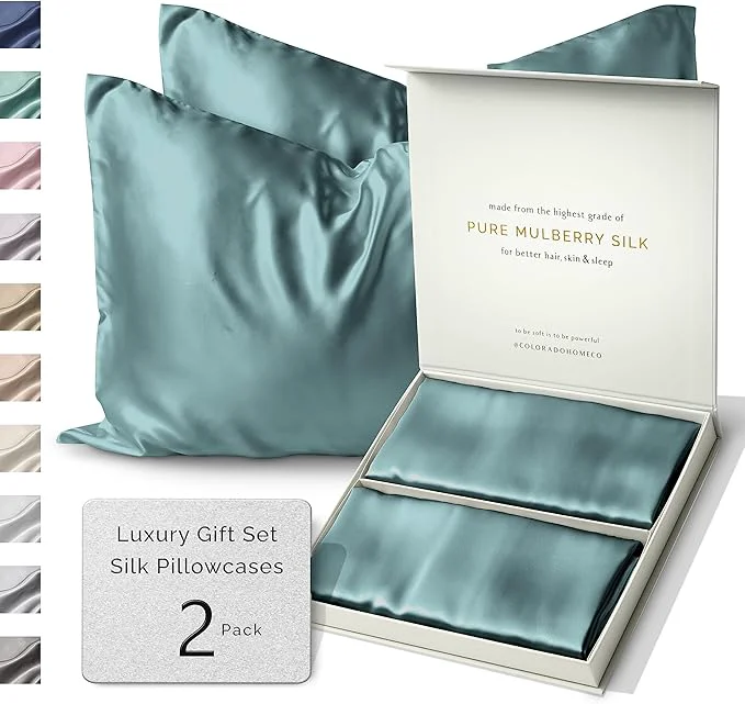 Lightweight Colorado Home Co 22 Momme Silk Pillowcase Mineral Blue 2 Pack King Pillowcase 20 quot x 36 quot Classic