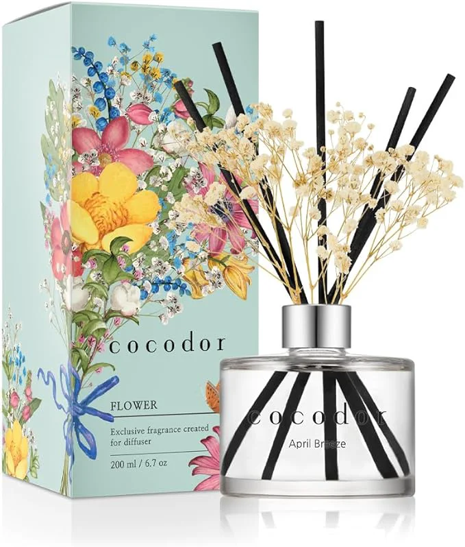 Practical COCODOR Reed Diffuser Set with Preserved Baby’s Breath with Sticks April Breeze World-Class
