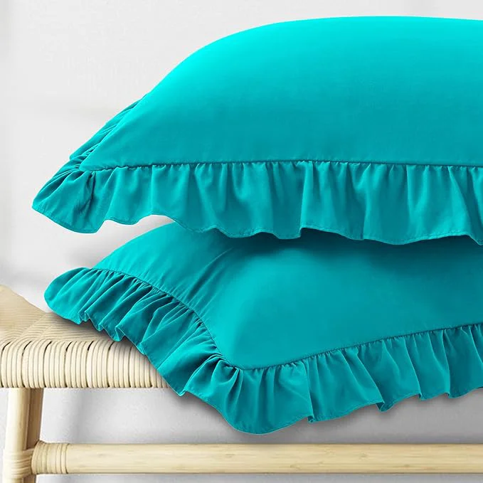 Pure KKJIAF Ruffle Pillow Cases Standard Size Set of 2 Ruffled Pillow Covers with Envelope Closure Wrinkle Resistant Ruffled Pillow Shams 20 quot x 26 quot Teal Traditional