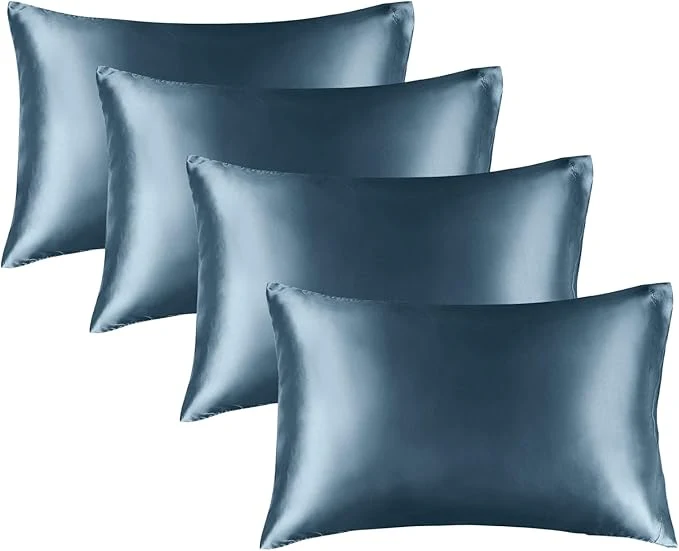 Classic BEDELITE Satin Pillowcase for Hair and Skin Super Soft Similar to Silk Pillow Cases 4 Pack with Envelope Closure Cooling Pillowcases for Women Men 20 quot x36 quot King Size Bluesteel Luxury