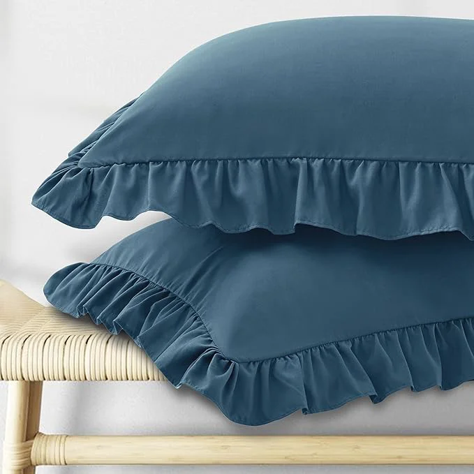 Comfortable KKJIAF Ruffle Pillow Cases Queen Size Set of 2 Ruffled Pillow Covers with Envelope Closure Wrinkle Resistant Ruffled Pillow Shams 20 quot x 30 quot Dark Blue Lightweight