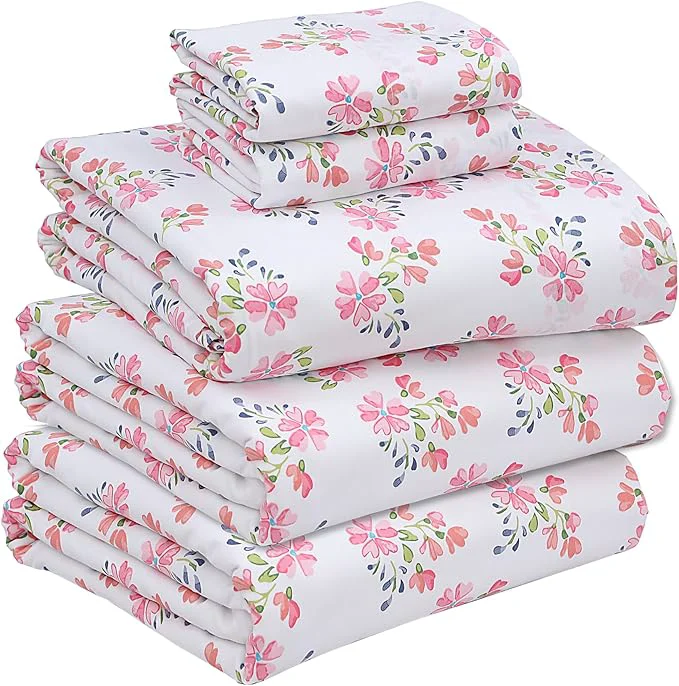 Expertly Made RUVANTI Cotton Sheets – Split King Size Percale Bedding Cooling amp Breathable Floral Design Durable with a Crisp Soft amp Comfortable Feel 16 quot Deep Pocket 5-Piece Set Bloomex Specialty
