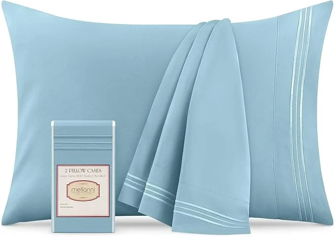 Secure Mellanni Pillow Cases – Luxury Extra Soft Cooling Pillow Covers – 2 PC Iconic Collection Pillowcases – Envelope Closure King 20 quot x 40 quot Light Blue Elite