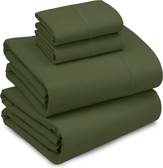 Secure RUVANTI Cotton Sheets – Queen Size Percale Bedding Cooling amp Breathable Durable with a Crisp Soft amp Comfortable Feel 16 quot Deep Pocket 4-Piece Set Chive Expertly Made