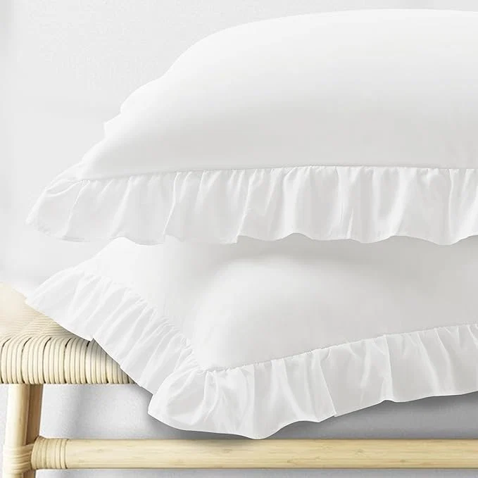 Excellent KKJIAF Ruffle Pillow Cases Queen Size Set of 2 Ruffled Pillow Covers with Envelope Closure Wrinkle Resistant Pillowcases 20 quot x 30 quot Ruffled Pillow Shams White Original Design