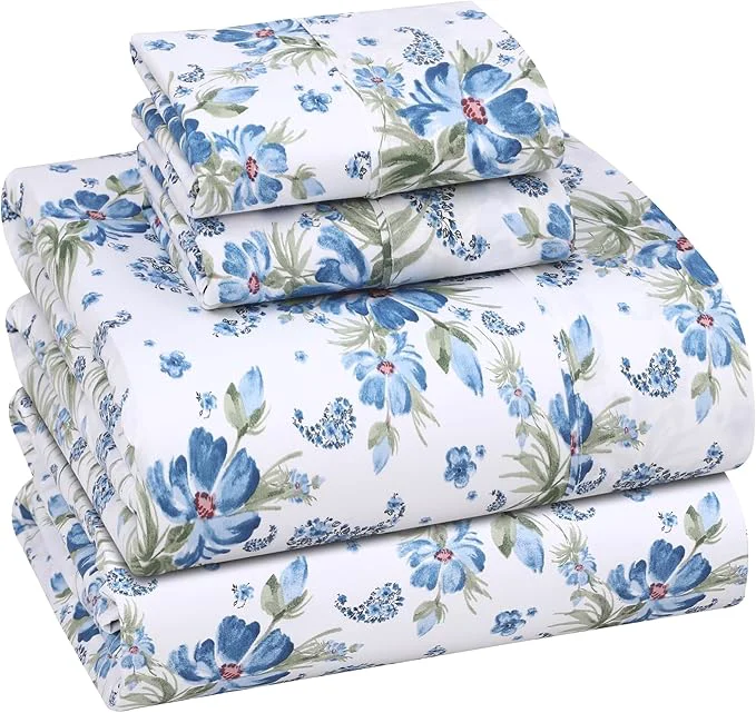 RUVANTI Cotton Sheets – Full Size Percale Bedding Cooling amp Breathable Floral Design Durable with a Crisp Soft amp Comfortable Feel 16 quot Deep Pocket 4-Piece Set Paislyona Flexible