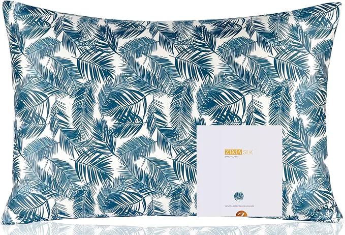 Unique ZIMASILK Pure Mulberry Silk Pillowcase for Hair and Skin Health Both Sides 19 Momme Silk Floral Print 1pc King 20 39 39 x36 39 39 Blue Leaves Lightweight