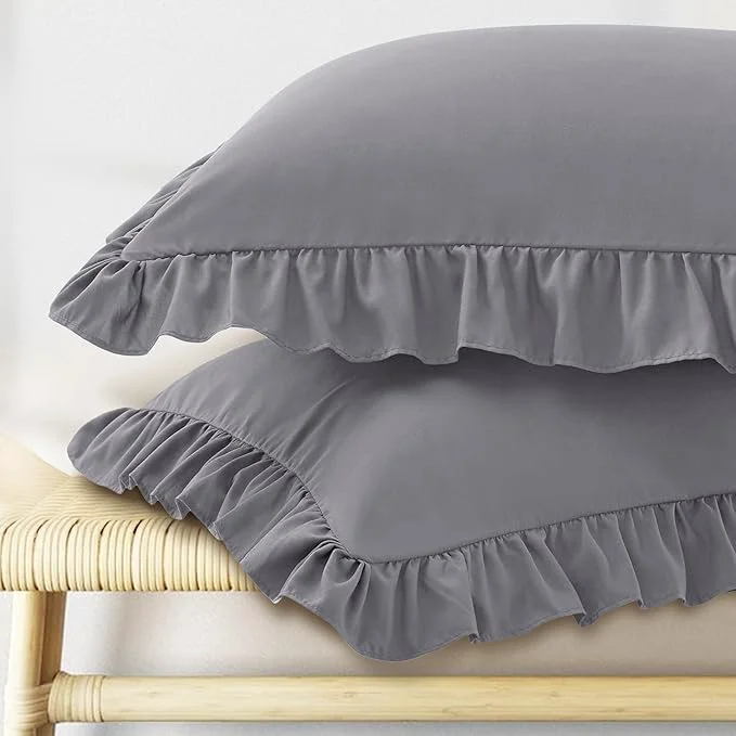 Secure KKJIAF Ruffle Pillow Cases Queen Size Set of 2 Ruffled Pillow Covers with Envelope Closure Wrinkle Resistant Ruffled Pillow Shams 20 quot x 30 quot Grey Lightweight
