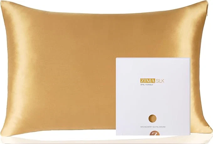Advanced ZIMASILK Pure Mulberry Silk Pillowcase for Hair and Skin Health Soft and Smooth Both Sides Premium Grade 6A Silk 600 Thread Count with Hidden Zipper 1pc Queen 20 39 39 x30 39 39 Golden High-Performance