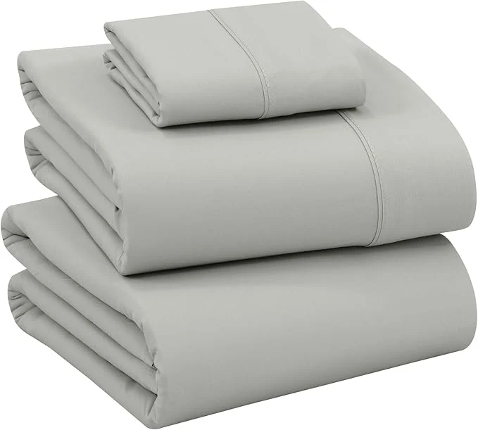 RUVANTI Cotton Sheets – Twin XL Size Percale Bedding Cooling amp Breathable Durable with a Crisp Soft amp Comfortable Feel 16 quot Deep Pocket 3-Piece Set Silver Stylish