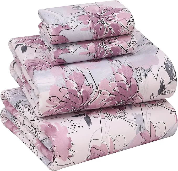 Reliable RUVANTI Cotton Sheets – King Size Percale Bedding Cooling amp Breathable Floral Design Durable with a Crisp Soft amp Comfortable Feel 16 quot Deep Pocket 4-Piece Set Lilac Floral Selected