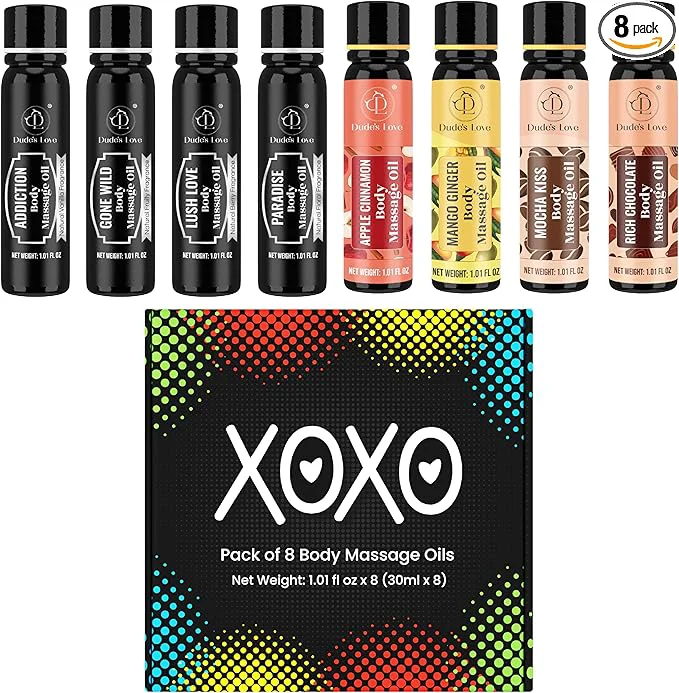Fine XOXO – 8 Piece Flavoured Body Massage Oils Set – Natural Pleasant Aroma Fine Crafted