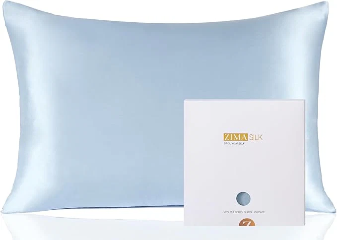 Top-Quality ZIMASILK Pure Mulberry Silk Pillowcase for Hair and Skin Health Soft and Smooth Both Sides Premium Grade 6A Silk 600 Thread Count with Hidden Zipper 1pc Queen 20 39 39 x30 39 39 Light Blue Sophisticated