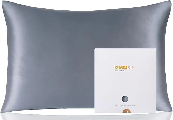 High-End ZIMASILK Pure Mulberry Silk Pillowcase for Hair and Skin Health Soft and Smooth Both Sides Premium Grade 6A Silk 600 Thread Count with Hidden Zipper 1pc King 20 39 39 x36 39 39 Slate Blue Artisan