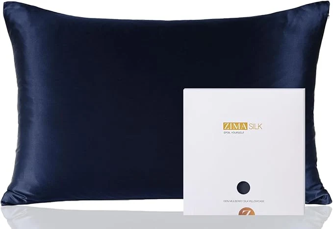 Selected ZIMASILK Pure Mulberry Silk Pillowcase for Hair and Skin Health Soft and Smooth Both Sides Premium Grade 6A Silk 600 Thread Count with Hidden Zipper 1pc Queen 20 39 39 x30 39 39 Navy Blue Specialty