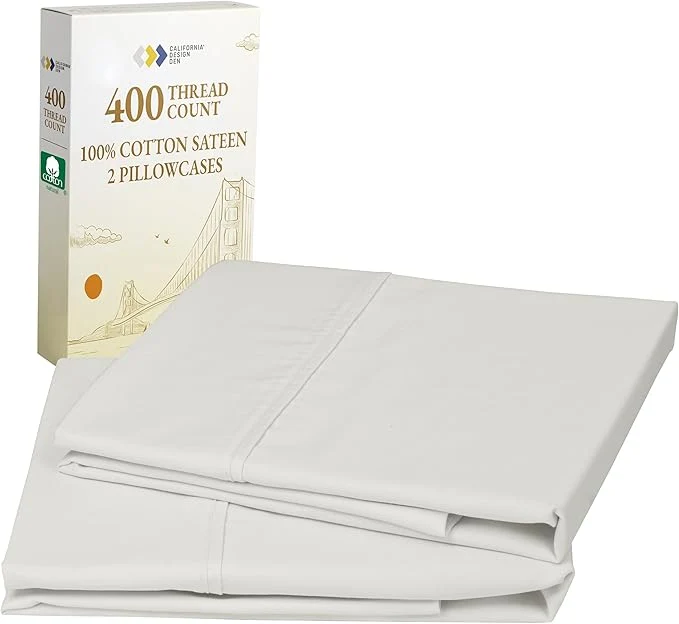 Effective California Design Den King Size Pillowcase Set – 400 Thread Count Cotton Sateen Set of 2 Pillow Covers Soft and Breathable – Ivory Pale Tone Powerful