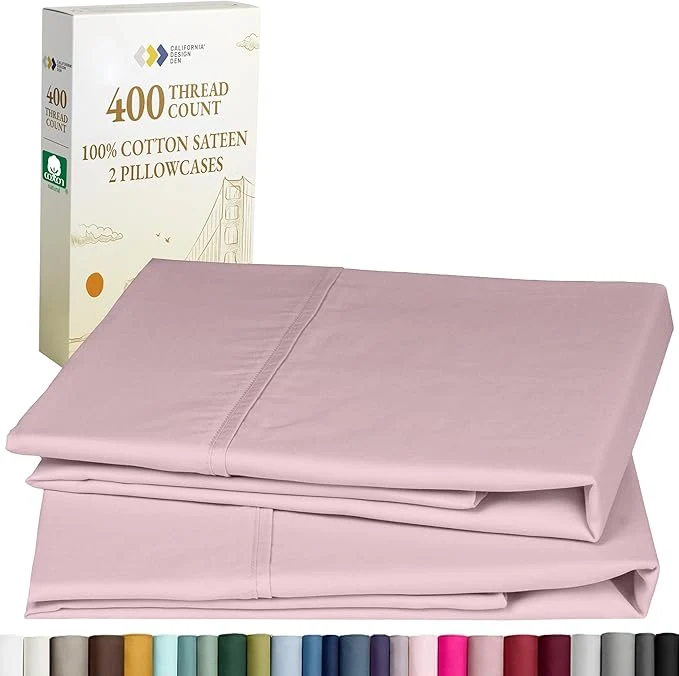 Quality California Design Den King Size Pillowcase Set – 400 Thread Count Cotton Sateen Set of 2 Pillow Covers Soft and Breathable – Pink Reliable