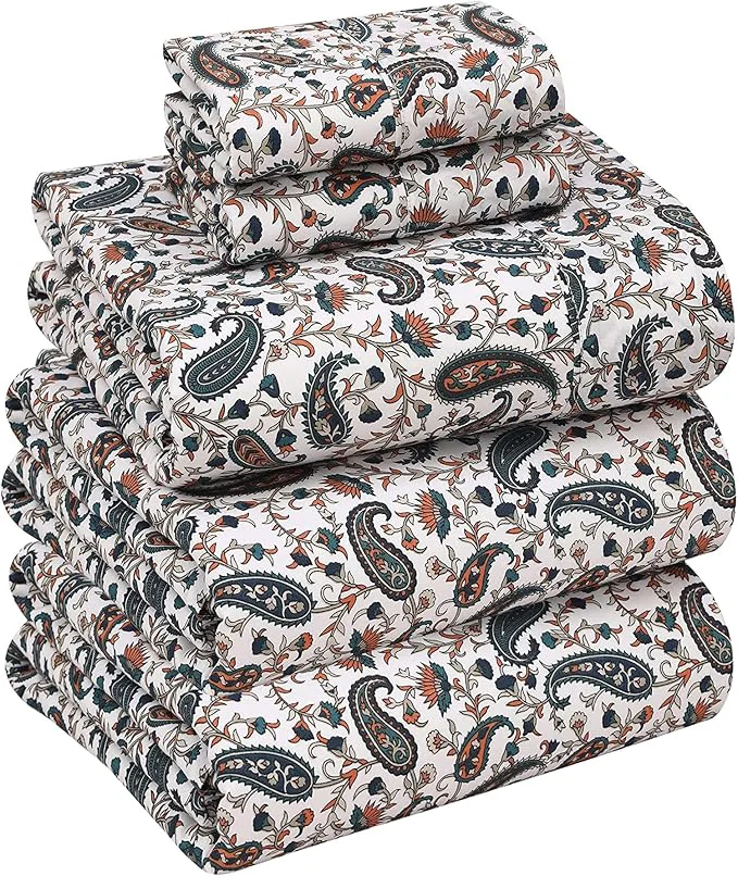 Practical RUVANTI Cotton Sheets – Split King Size Percale Bedding Cooling amp Breathable Floral Design Durable with a Crisp Soft amp Comfortable Feel 16 quot Deep Pocket 5-Piece Set Teal Paisley Stylish