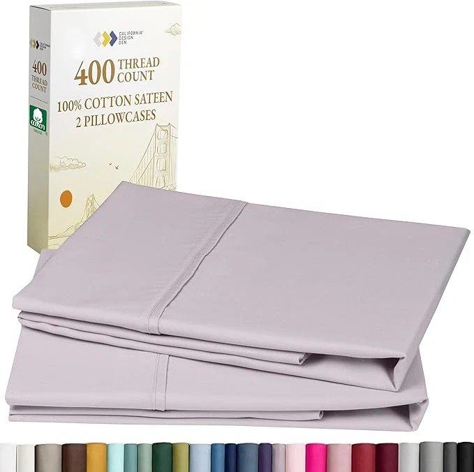 Versatile California Design Den King Size Pillowcase Set – 400 Thread Count Cotton Sateen Set of 2 Pillow Covers Soft and Breathable – Dusky Lavender Grey Practical