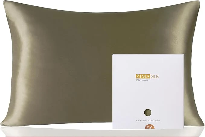 Recyclable ZIMASILK Pure Mulberry Silk Pillowcase for Hair and Skin Health Soft and Smooth Both Sides Premium Grade 6A Silk 600 Thread Count with Hidden Zipper 1pc Queen 20 39 39 x30 39 39 Olive Grey Superior