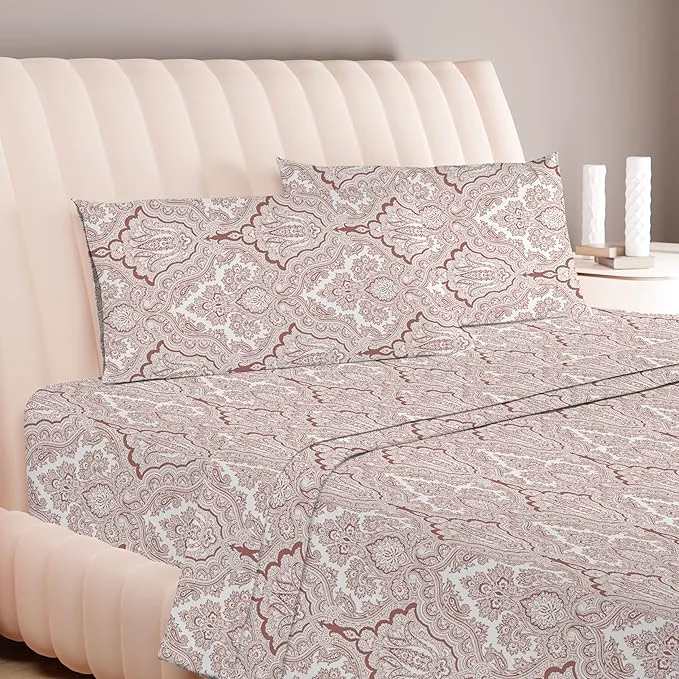 Official Carressa Linen Egyptian Cotton Queen Size Sheet Set – Printed 600 Thread Count Egyptian Cotton Sheets Queen Size Paisley Blush Print Soft Cooling Sateen 16 quot Deep Pocket Luxury Hotel Sheets Responsible