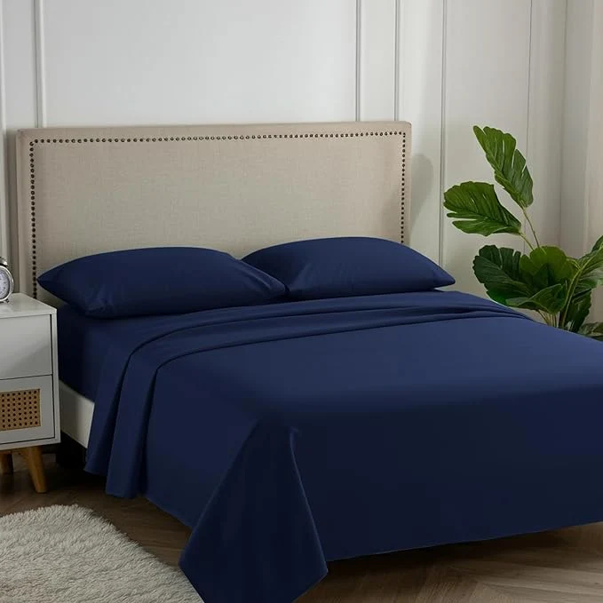 Original Design Carressa Linen Egyptian Cotton Full Size Sheet Set – Luxury 600 Thread Count Egyptian Cotton Sheets Full Size Navy Blue Silky Soft Cooling Sateen Weave 16 quot Deep Pocket Hotel Quality Sheets Excellent