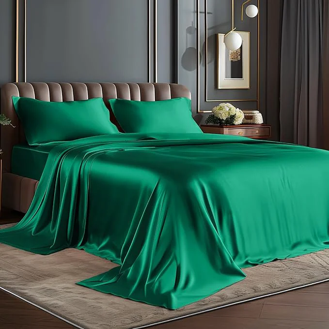 Fashionable BEDELITE Satin Sheets Twin XL Size Bed Set Luxury Soft Dark Green Sheets for Hair and Skin Similar to Silk Bed Sheets Set 3 Pieces with 1 Deep Pocket Fitted Sheet 1 Flat Sheet and 1 Pillowcase Enhanced
