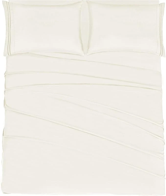 Advanced Mejoroom Full Size Sheets – 1800TC Luxury Full Sheets with 16 Inch Deep Pocket – Premium Bedding Collection – Extra Soft Breathable Wrinkle Fade amp Stain Resistant – 4 Piece Full Ivory Solid