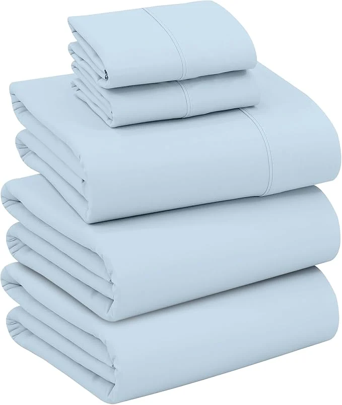 Organic RUVANTI Cotton Sheets – Split King Size Percale Bedding Cooling amp Breathable Durable with a Crisp Soft amp Comfortable Feel 16 quot Deep Pocket 5-Piece Set Baby Blue Responsible